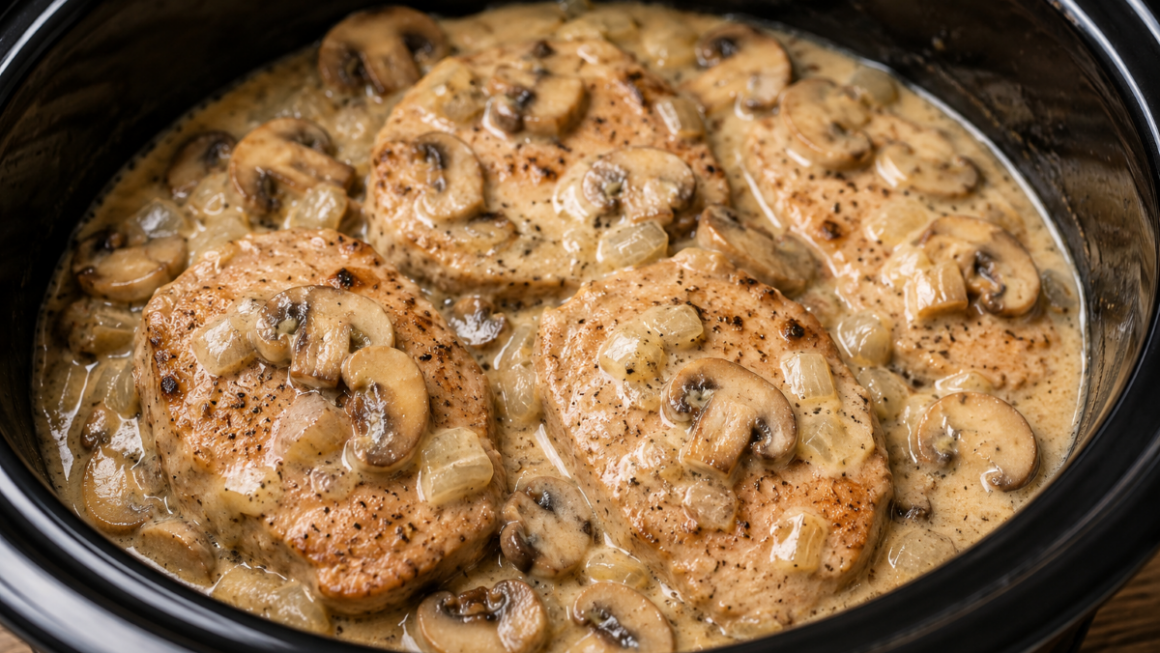 Slow Cooker Creamy Mushroom Pork Chops