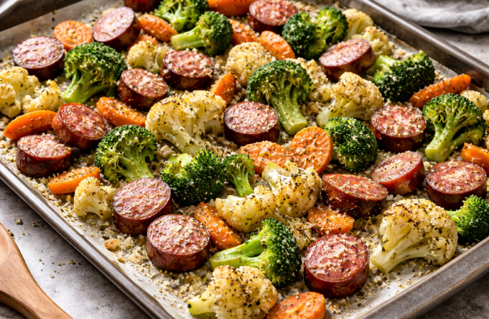 Sheet Pan Sausage and Frozen Vegetables